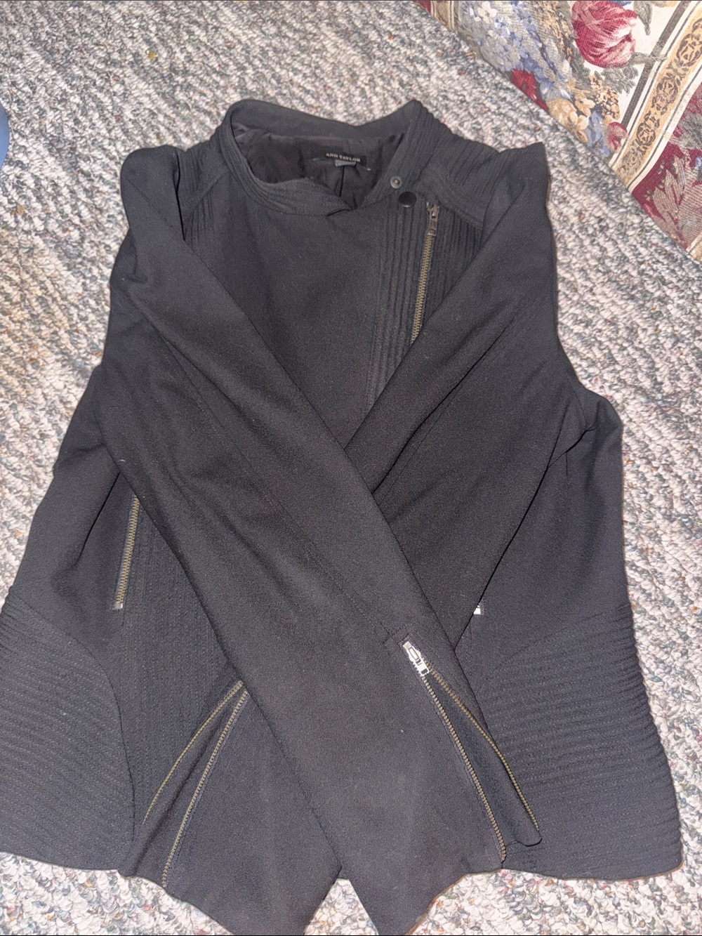 Ann Taylor Black Asymmetrical-Trim Moto Jacket